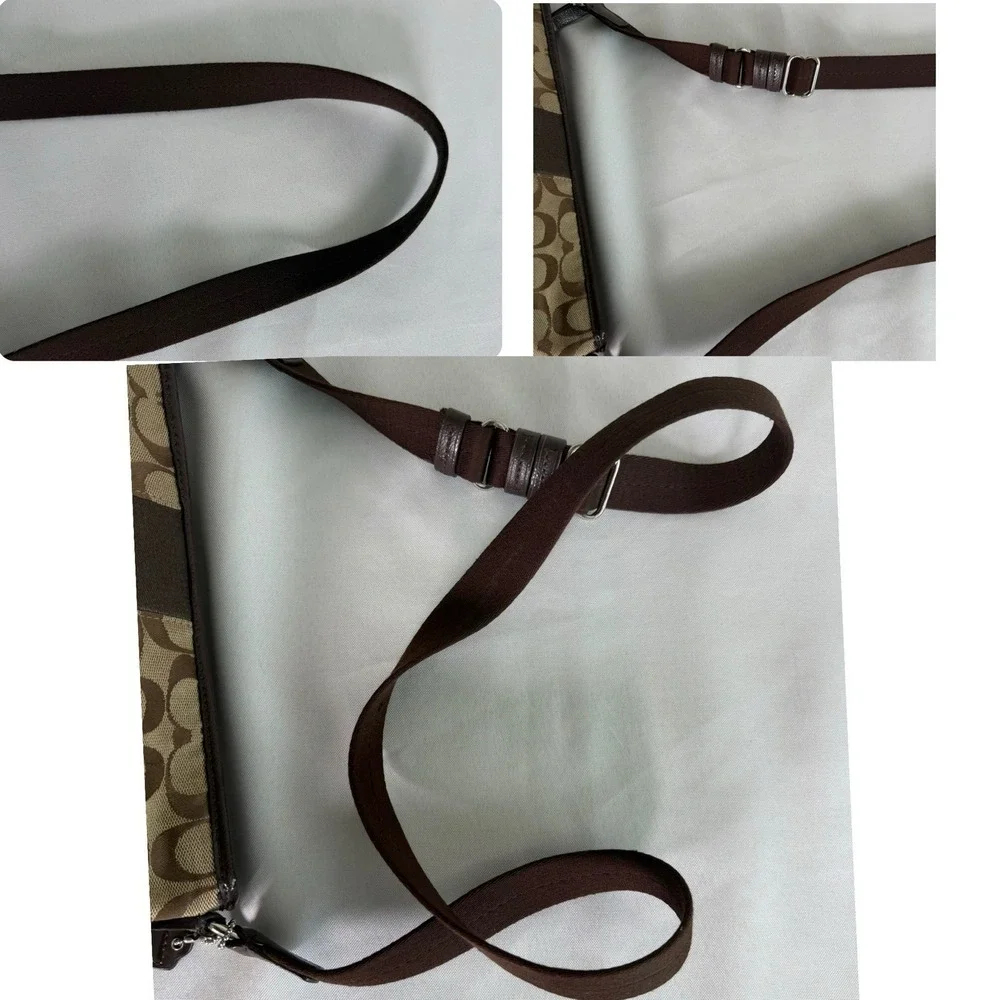 Coach Shoulder Bag‎ F28502 Signature Stripe Brown Canvas Leather Crossbody Y2K